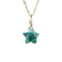 Solid 925 Sterling Sier Emerald Gemstone Star Shape Birthstone Pendant Necklace With Chain