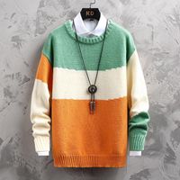 Мужские свитера 2021 осенью круглые шеи модный свитер подростки смешанные цветные полоса вскользь