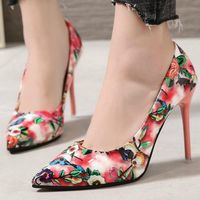 Dress Shoes Spring Women Pumps Thin High Heel Platform Pointed Toe Floral Shallow 2021 Elegant Party Wedding Ladies Zapatos De Mujer