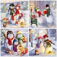 Yi Bright Diamond Haft Snowman Christmas Cross Stitch Diament Malarstwo Cartoon Zima Obraz Dżetów Wall Art Q0805