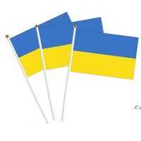 20 * 30 CM Oekraïne Handheld Mini Vlag met witte pool Levendige kleur en Fade Resist Land Banner National Bunting Flags Duurzame LBF14245