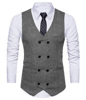 Men&#039;s Vests Mens Suit Vest V Neck Herringbone Slim Fit Formal Green/Black/Brown Business Double-breasted Waistcoat Groomman For Wedding