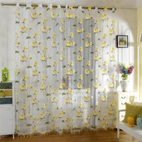 Gardin draperier gula blommor tulle tyg gardiner för vardagsrum sovrum kök fönster skärm panel ren heminredning