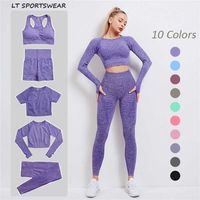 Sports Bra Leggings Tight Short Long Sleeve Crop Top Female Seamless Fitness Suit Outfit Gym Clothing Women Sportswear Yoga Set 220117