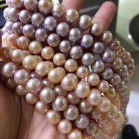 Wholesale 10-11mm Big White Orange Purple Color Loose Freshwater Pearl Necklace Real Strand String 38cm Long 10pcs lot Chains