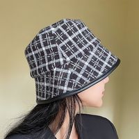 الخريف الشتاء النساء الصوف القماش مزج منقوشة بو بريم دلو قبعة امرأة الترفيه الصياد قبعة