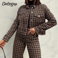 Женские брюки для женщин Darlingaga Vintage Houndstooth осень зима набор женщин мода обрезанная куртка и клетчатые комплекты эстетики