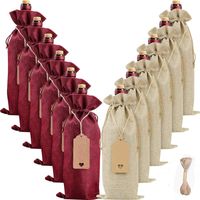 15 * 35 cm Rustik Jüt Çuval Şarap Çantaları İpli Şarap Şişesi Kullanımlık Sarma Hediye Paketi Çanta Kapakları