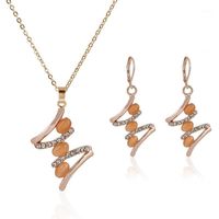 Earrings & Necklace Bride Wedding Jewelry Sets 2021 Mosaic Crystal Geometric Opal Pendant And Set For Women Jewellery