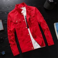 Vestes pour hommes Denim Jacket Hommes Breaker Streetwear Jeans Homme Casual Mode manteau Rose Rouge Noir