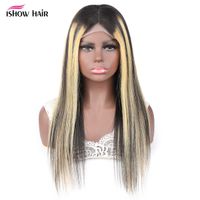 ishow 13x4 투명 레이스 프론트 가발 13x1 t 부분 스트레이트 1B / 613 ombre 자연 금발 색깔 레미 여성을위한 인간의 머리 가발 8-28inch