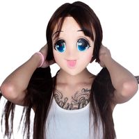 Ny Hot Halloween Party Mask Half Head Kvinna Tjej Latex Anime Cartoon Character Silicone Kigurumi Cosplay Fancy Klä upp