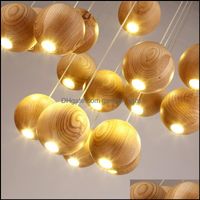 Pendant Lamps Indoor Lights & Lighting Round Ball Globe Oark Wood Bead Chandelier Light Fixture Modern Nordic Scandinavian Japanese Hanging