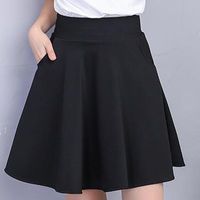 Skirts Black Elastic Waist Textured Skirt Flare A Line Women...