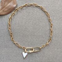 Hängsmycke Halsband Fashion White Heart Necklace Chunky Gold-Color Chain för Kvinnor Hip-Hop Style Choker Openable Carabiner Smycken 2021
