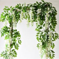 Flores decorativas guirnaldas 7ft 2m flor cuerda artificial wisteria vid guirnalda plantas follaje al aire libre casero arrastrando falso colgante pared