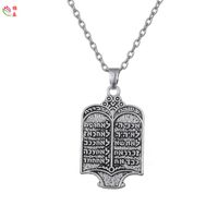 Fishhook Tibetan Silvery Joodse Torah Scroll 10 Geboden Amulet Supernatural Necklace Etnische Sieraden voor Man Vrouw Gift10 605 Q2