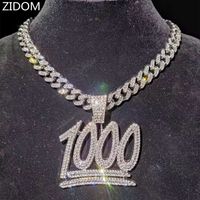 Männer Hip Hop 1000 Anzahl Anhänger Halskette mit 13mm Miami Kubanische Kette Euro aus Bling Hiphop Halsketten Männliche Modeschmuck 210323