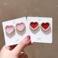 Stud Korea Style Silver Pin Small Velvet Heart Imitation Pea...