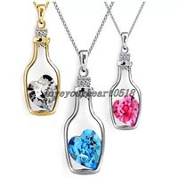 Creative Wishing Bottle Pendant Necklace Diamond Heart Shape...