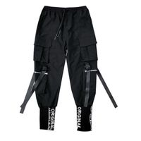 Японская мода Harajuku Streetwear брюки для мужчин ленточные карманы грузовые бегуны Techwear Mens брюки хип-хоп