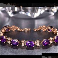 Charme pulseiras jóias amethyst gemstone 18k rosa jóias de ouro pseras de feminina bizuteria para mulheres pulseira box meninas cair Delive Delive