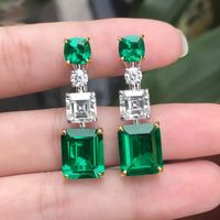 Fashion 925 Silver Plated Emerald CZ Stone Stud Earrings Lux...