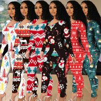 Women One Piece Jumpsuits Christmas Rompers Good Stretch Fas...