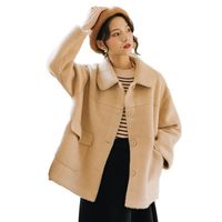 Waist Type Woolen Women&#039;s Short Coat Autumn And Winter Wild Single-breasted Doll Collar Urban Casual T40 Wool & Blends