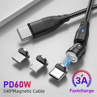 UKGO 540° Cell Phone Cables Rotate 3A Fast Charging Magnetic Cable Micro USB Type C Cable For iPhone 11 12 Samsung Xiaomi Phone Data Wire Cord