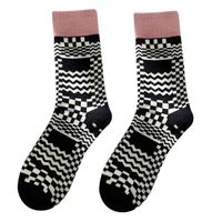 Thick Knit Thermal Terry Socks White Black Cozy Winter Hosiery For Women Girl Geometry Pattern CHristmas Presents