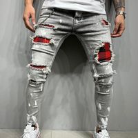 Slim-Fit Jeans zerrissene Hosen gemaltem Patch Bettler Jumbo Größe S-3XL