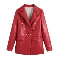 Kadın Deri Faux Marka Uzun PU Blazers Kadın Ceket Kaban Kırmızı Ceketler Giyim Bayanlar Mont Kadın Takım Elbise