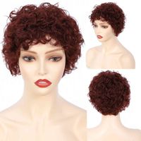 Wig female wine red short explosion head real hair small curly set
