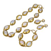 GuaiGuai Jewelry Natural Cultured Baroque Keshi Pearl Necklace Keshi Pearl Golden Plated Bracelet Earrings Sets Classic For Women