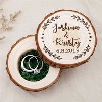 Personalized Wooden Ring Box Engagement Rustic Bearer Wedding Jewelry Proposal Holder 211105