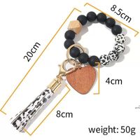14 Colors Valentines Day Love Wood Chip Silicone Bead Bracelet Keychain Party Favor Wristlet Key Chain Tassels Handchain Keys Ring DHE12824