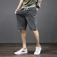 Summer Casual Shorts Men Striped Loose Knee Length Stretch M...