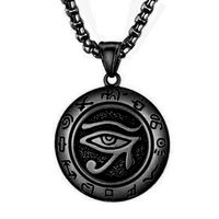 Viking Horus Eyes Round Pendant Stainless Steel Chain Necklace For Men Male Hip Hop Necklaces Punk Gothic Jewelry Gift