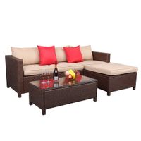 Conjunto de sofá de ratán de mimbre de 5 piezas de Waco de 5 piezas, muebles de gardenOutdoor, con 3 sillas, 1 otomano, 1 mesa, 2 almohadas, marrón