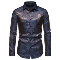 PARKLEES 2021 Rose Jacquard Men Shirt Button Up Slim Long Sleeve Dress Shirts Vintage Wedding Bridegroom Chemise Homme H1210