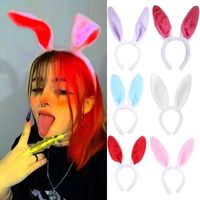 Lindas orejas de conejo esponjoso para las mujeres Halloween Pascua Anime Cosplay Hairband Headwee Conejito femenino Accesorios para el cabello 2021