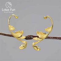 Lotus Fun Luxe 925 Sterling Zilveren Klassieke Patroon Acanthus Blad Ongebruikelijke Design Oorbellen voor Dames 18K Gouden Sieraden 211012