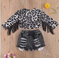 Kids Girls Clothes Sets Leopard Tassel Long Sleeve Pullover ...
