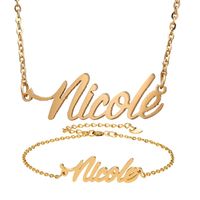 Brincos Colar moda nome de aço inoxidável bracelete conjunto "Nicole script letra de ouro choker pingente de cadeia