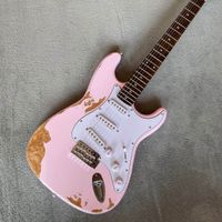 Tienda Personalizada ST Guitarra eléctrica Diapotado de palisandro Pink Color Hecho a mano 6 picaduras Alder Cuerpo Gitaar Relics a mano