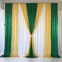 Décoration de fête 3M H X3M W Rideau blanc Green Ice Silk drapé Gold Sequin de toile de fond anniversaire de mariage
