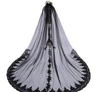 Véus nupciais um véu de casamento preto de uma camada com pente exclusivo Lace Long
