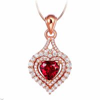 Cristal Womens colares pingente de diamante completo amor vermelho vermelho coração-dado forma de prata de prata