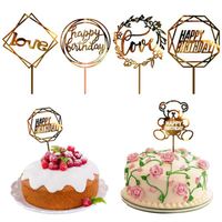 Other Festive & Party Supplies Acrylic Stamping Flash Happy Birthday Cake Insert Dessert Decoration Topper Card Decorating Tools